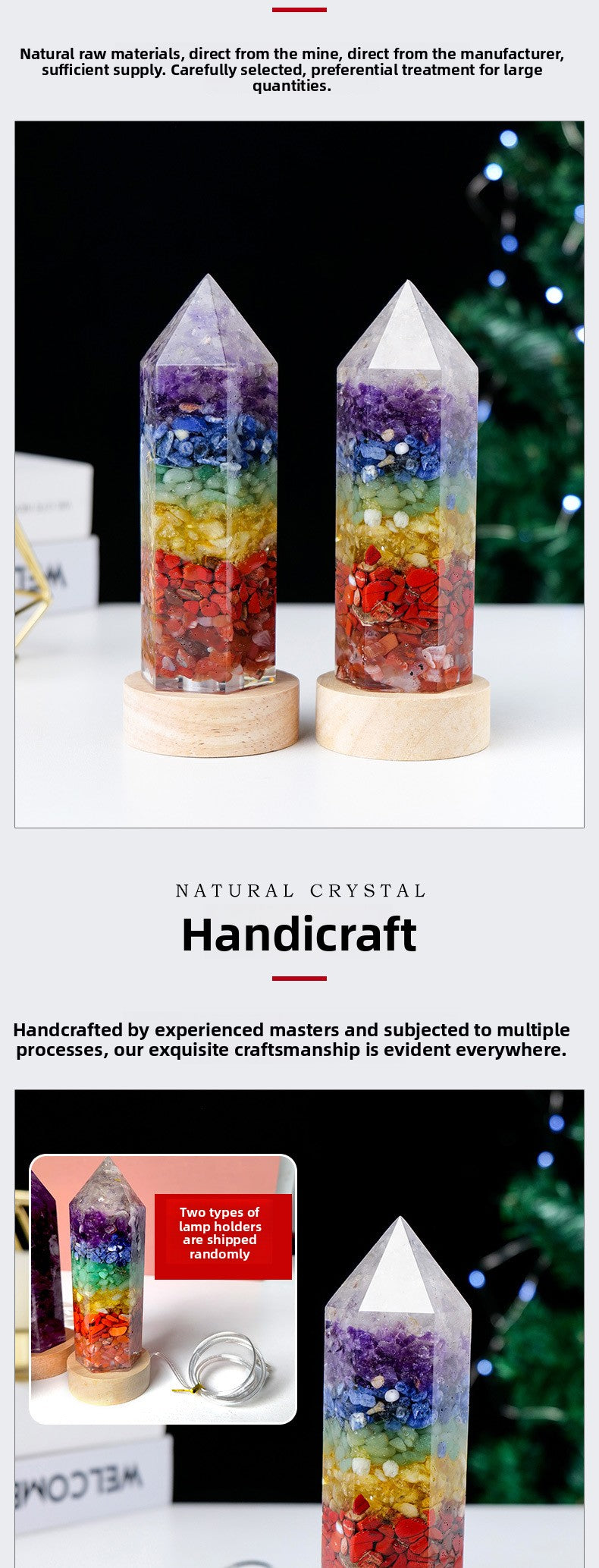 zensoullab Natural Crystal Pillar Night Light USB Creative Crystal Gravel Resin LED Night Light Home Craft Ornament