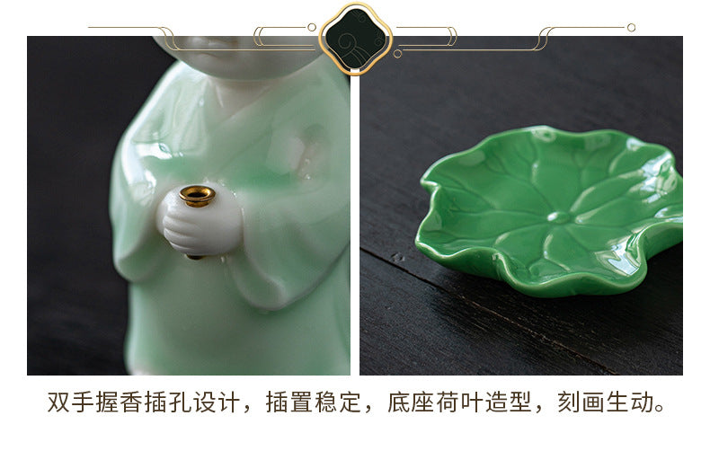 zensoullab Chinese Style Celadon Small Taoist Incense Holder Incense Stand Home Indoor Sandalwood Agarwood Incense Burner Zen Tea Room Incense Burner Incense Holder