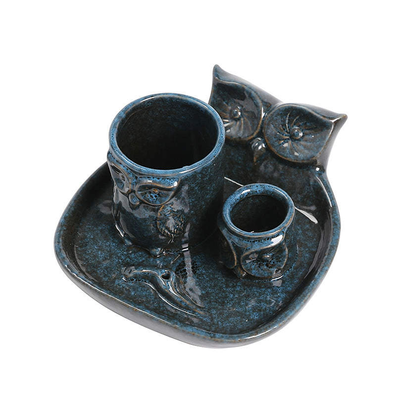 Kiln-Transformed Ceramic Candle Tray American Owl Sage Peruvian Sacred Wood Burning Stand Incense Holder Incense Seat