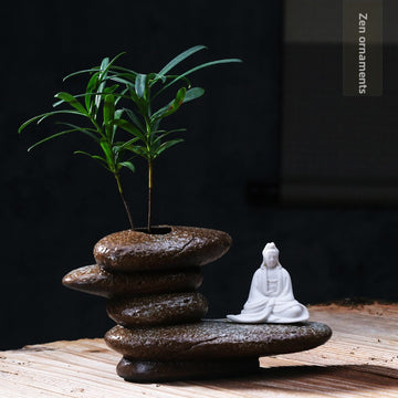 zensoullab Zen Purple Clay Little Monk Hydroponic Flower Pot Tea Mat Accessories Creative Ceramic Flower Arrangement Formless Buddha Home Decor Ornament