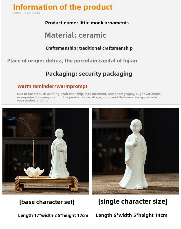 zensoullab Zen Ceramic Little Monk Figurine White Porcelain Little Novice Creative Chinese Style Living Room Entrance Tea Table Incense Home Decor