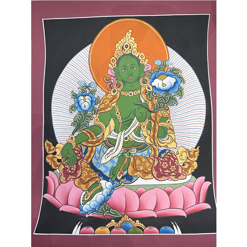 zensoullab Nepal Hand-painted Yellow God of Wealth Green Tara Manjushri Four-armed Guanyin Medicine Buddha Buddha Statue Thangka Table Decoration Hanging Painting
