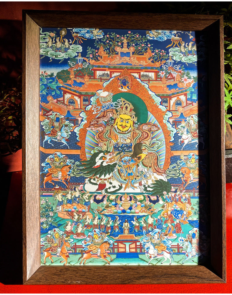 zensoullab Thangka Yellow God of Wealth Mahakala Buddha Statue Hanging Painting Desktop Display Guanyin Bodhisattva Wealth Attraction Entrance Decoration Painting