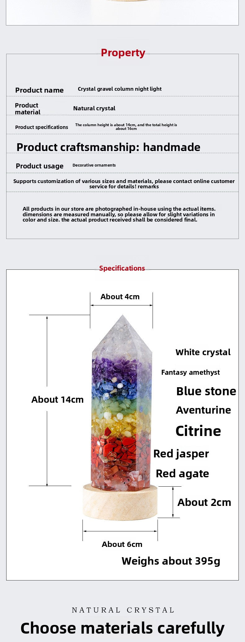 zensoullab Natural Crystal Pillar Night Light USB Creative Crystal Gravel Resin LED Night Light Home Craft Ornament