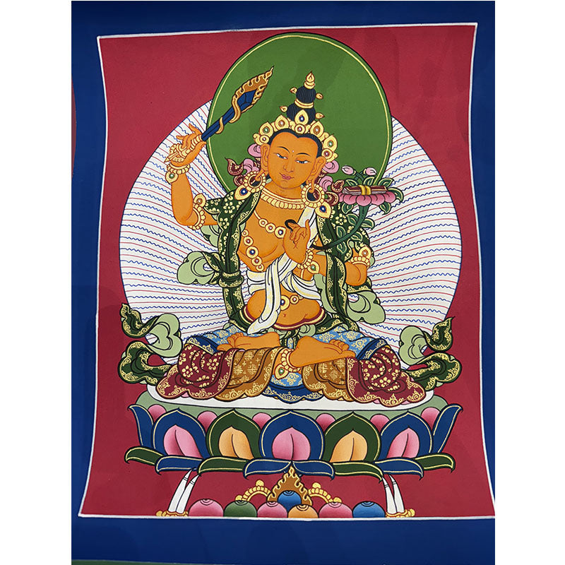 zensoullab Nepal Hand-painted Yellow God of Wealth Green Tara Manjushri Four-armed Guanyin Medicine Buddha Buddha Statue Thangka Table Decoration Hanging Painting