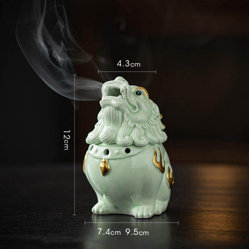 Zensoullab Creative Ceramic KIRIN Incense Coil Burner Home Indoor Auspicious Beast Incense Burner Sandalwood Agarwood Point Incense Box Desktop Incense Ceremony Decoration
