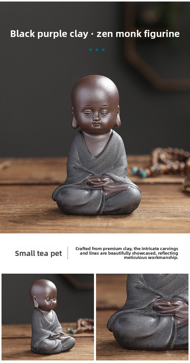zensoullab Purple Clay Little Monk Zen Home Decor Chinese Style Ornament Living Room Study Entrance Tea Room Tea Pet Bonsai Ceramic Decoration