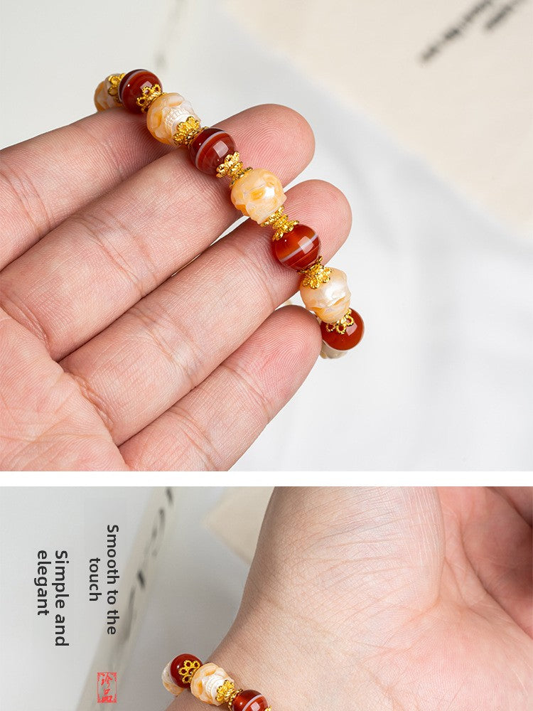 zensoullab Natural Red Meat Pharmacist One-Line Dzi Bead Taiwan Work Agate Bracelet for Men and Women Couples Single Circle Bracelet In Stock