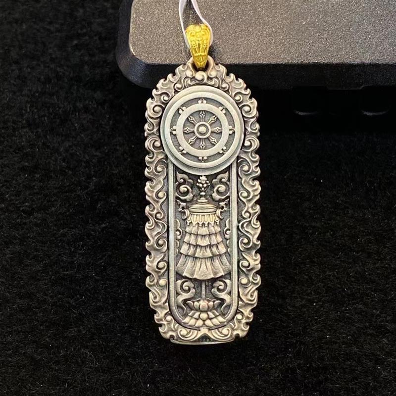 zensoullab Thai Silver Vintage Enamel Dzi Bead Zakira Pendant Retro Personality Ethnic Style Guardian God Clothing Chain Pendant