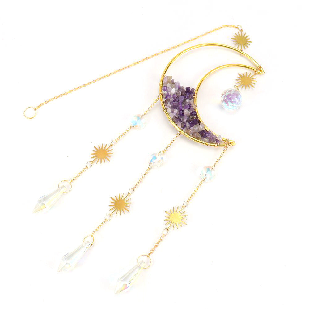 Zensoullab Natural Crystal Gravel Moon Hourglass Sunshine Catcher Sun Catcher Lighting Wind Chimes Decorative Pendant