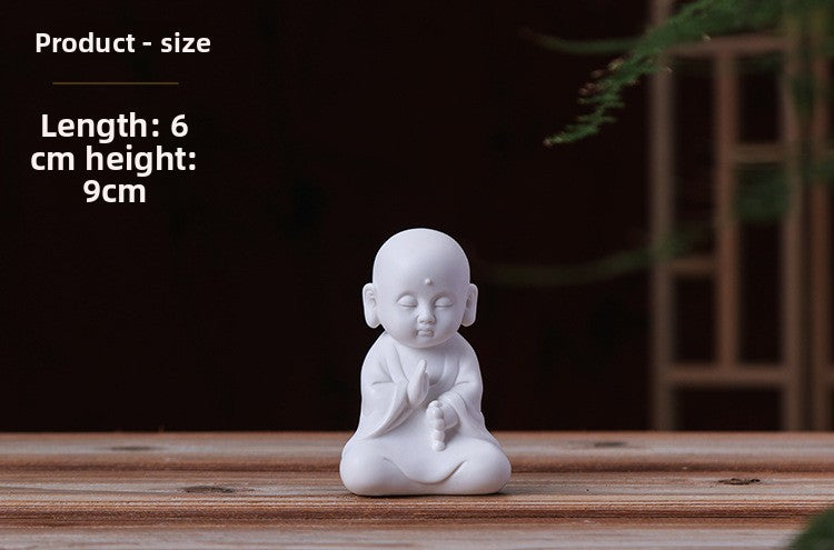 zensoullab Zen Ceramic Little Monk New Chinese Style Home Decor White Porcelain Figure Little Novice Living Room Study TV Cabinet Ornament