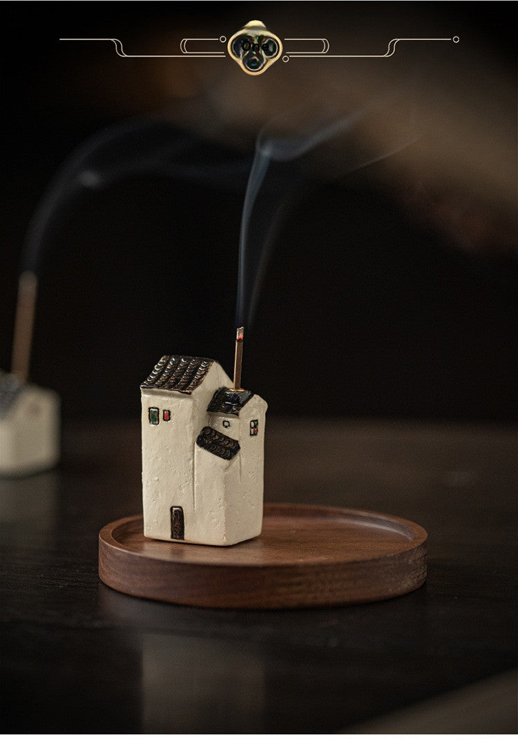 zensoullab Jiangnan Style Ceramic Mini Small House Incense Socket Zen Tea Room Tea Table Ancient Style Small Incense Burner Incense Holder Ornament