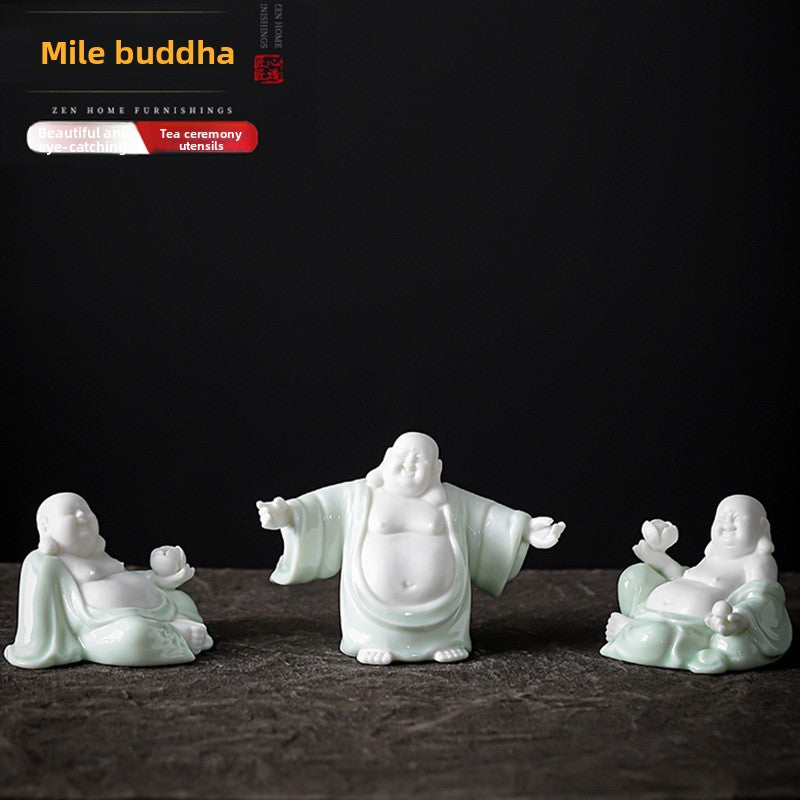 zensoullab Ceramic Fortune Maitreya Buddha Statue Big Belly Laughing Buddha Zen Home Living Room Entrance Hall Display Shelf Car Decoration Ornament