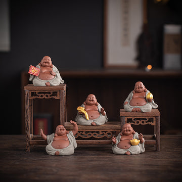 zensoullab Zen Style Chinese Five Blessings Maitreya Fortune Prosperity Longevity Happiness Wealth Smiling Buddha Desktop Small Ornament Creative Home Tea Room Tea Pet