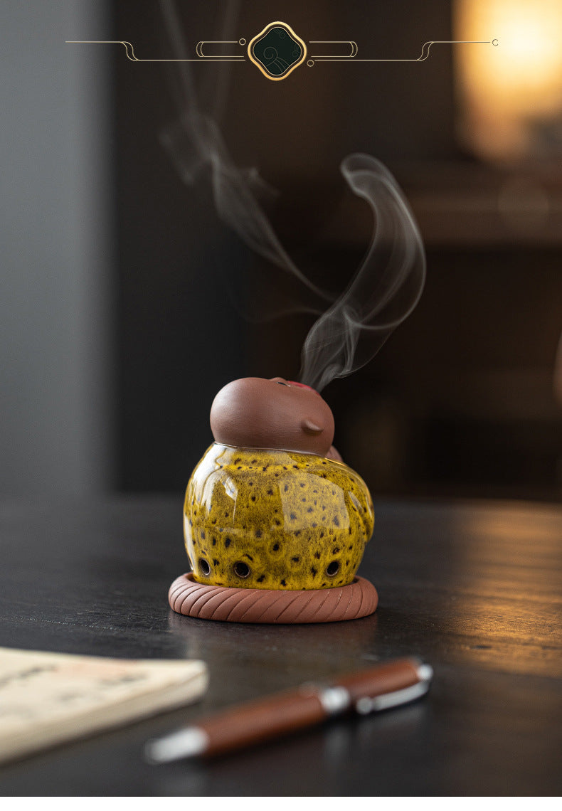 zensoullab Creative Little Monk Incense Burner Cute Aromatherapy Burner Ornament Zen Style Home Indoor Agarwood Sandalwood Incense Burner Incense Box