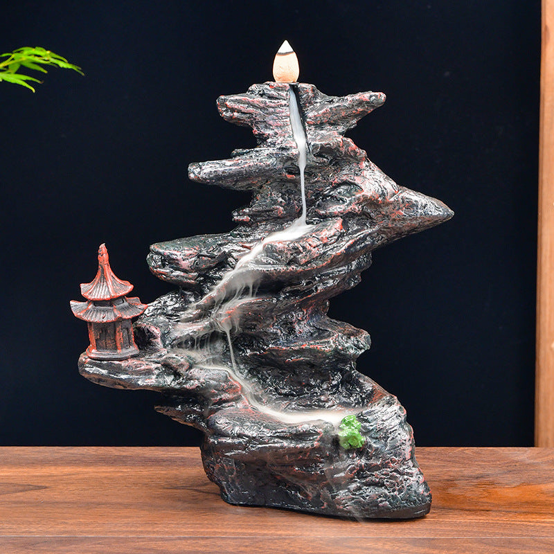zensoullab Resin Carved Backflow Incense Burner Mountain Water Creative Aromatherapy Burner Ornamental Smoke Incense Burner Agarwood Sandalwood Incense Dehua Ceramic