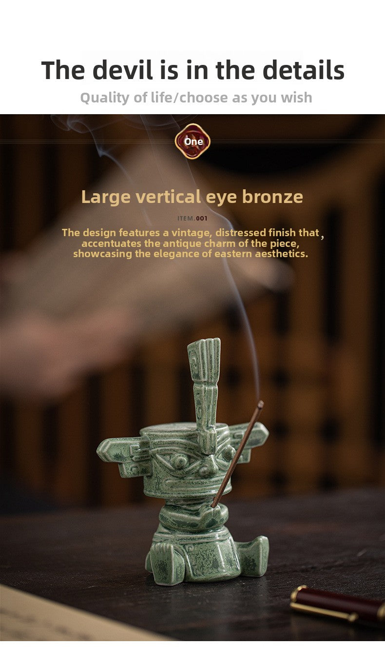 zensoullab Sanxingdui Bronze Large Standing Figure Mask Incense Burner Incense Holder Ceramic Ornament Study Desk Cultural Creative Figurine Gift