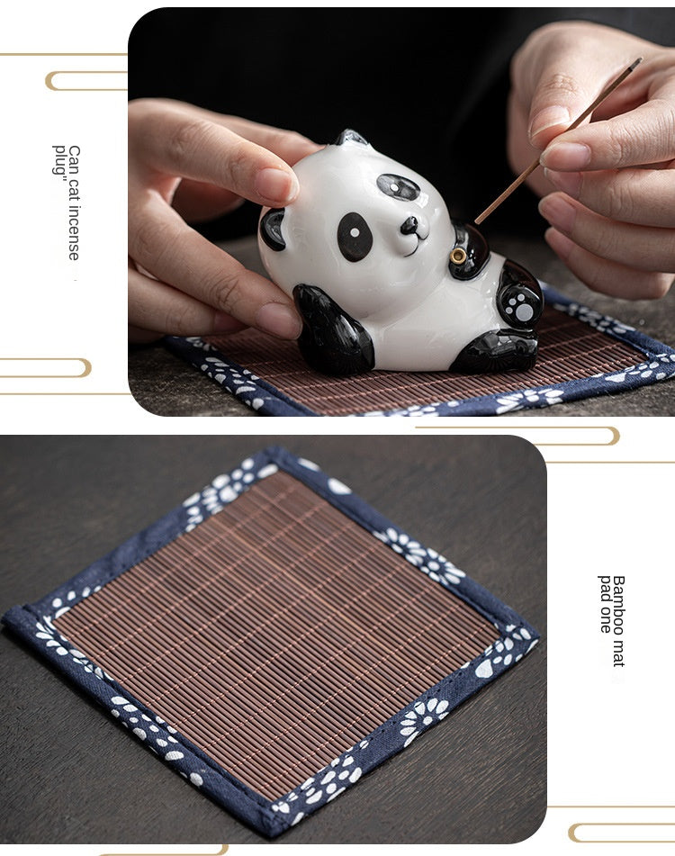 zensoullab Creative Cute Panda Hand-painted Ceramic Ornament Tea Pet Home Indoor Sandalwood Incense Holder Incense Tray Incense Stand