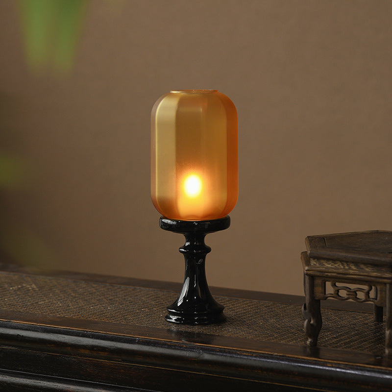 Zensoullab Antique Style Domestic Aromatherapy Candle Candlestick Chinese Zen Antique Lampshade Ceramic Decoration Tea Room Ambience Light