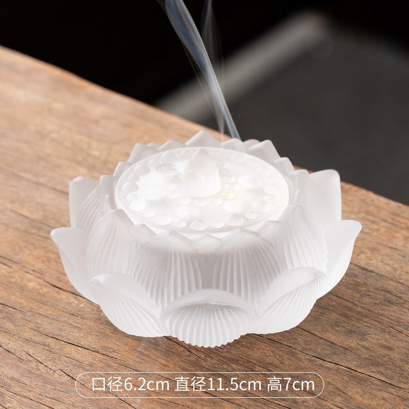 zensoullab Glass Incense Burner Ancient Method Lotus Seven-Color Coil Incense Sandalwood Agarwood True Incense Home Use Incense Holder New Chinese Style Ornament