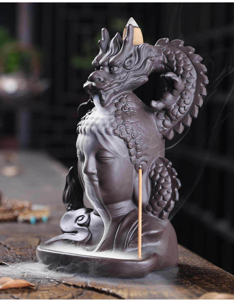 zensoullab Backflow Incense Burner Creative Ceramic Large Ornamental Decoration Indoor Tea Ceremony Antique Purple Clay Sandalwood Agarwood Incense Burner Incense Holder