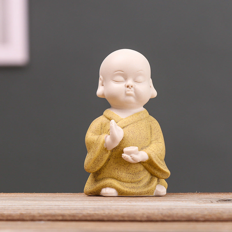 zensoullab Zen Ceramic Little Monk Tea Ceremony Tea Pet Ornament Cute Little Novice Flower Pot Decoration Chinese Style Living Room Home Decor