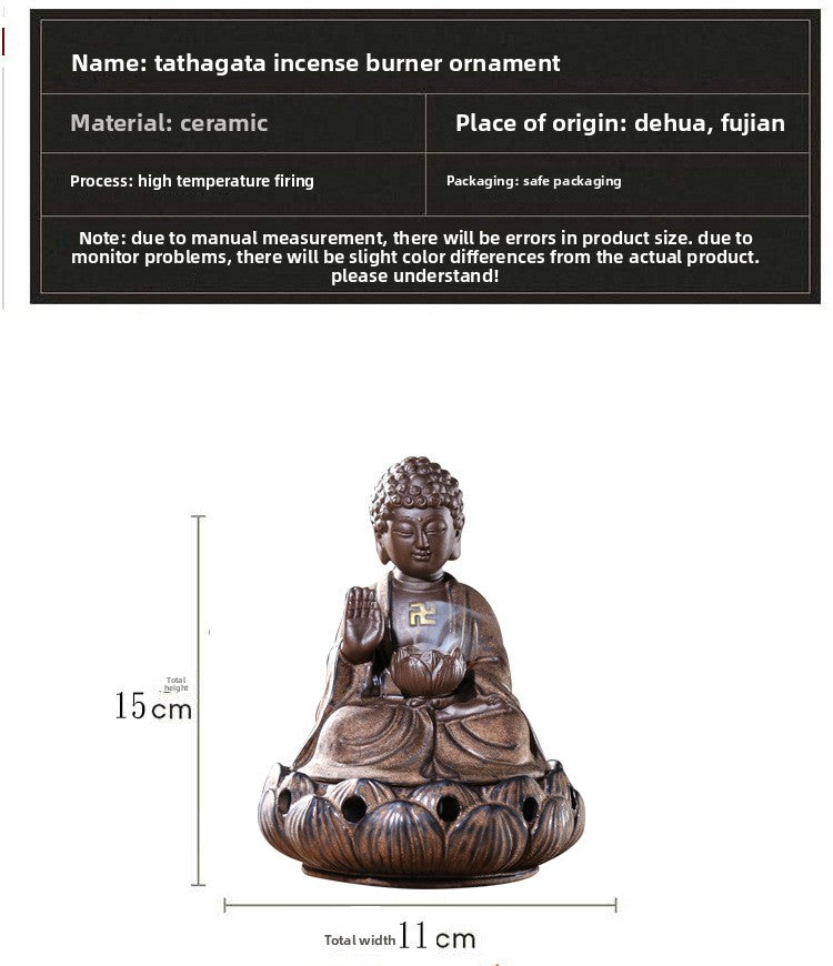 zensoullab Four-Hour Large Buddha Statue Incense Burner Antique Gold Glaze Ceramic Incense Burner Living Room Zen Incense Home Decor