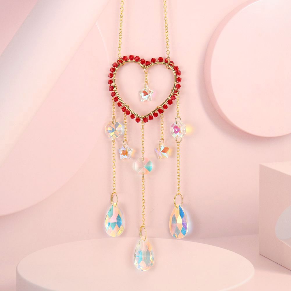 zensoullab Handmade Silk Wrapped Heart-Shaped Crystal Sun Catcher Curtain Hanging Decoration Garden Ornament
