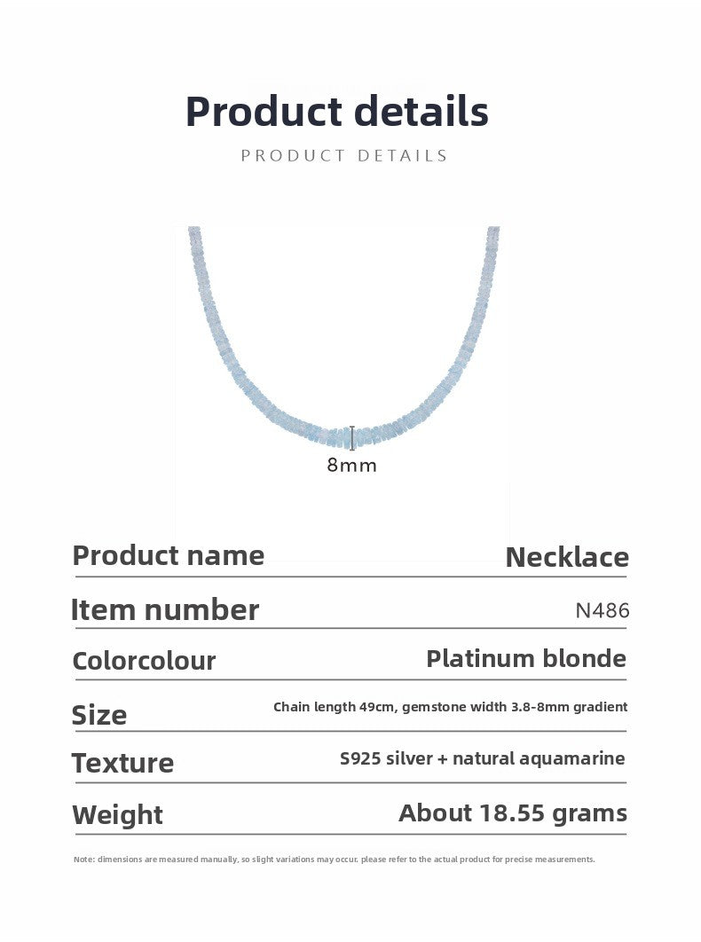 Zensoullab Natural Aquamarine Beaded Necklace Female S925 Sterling Silver Colored Gems Jewelry Haixi Cutting Gradient Size