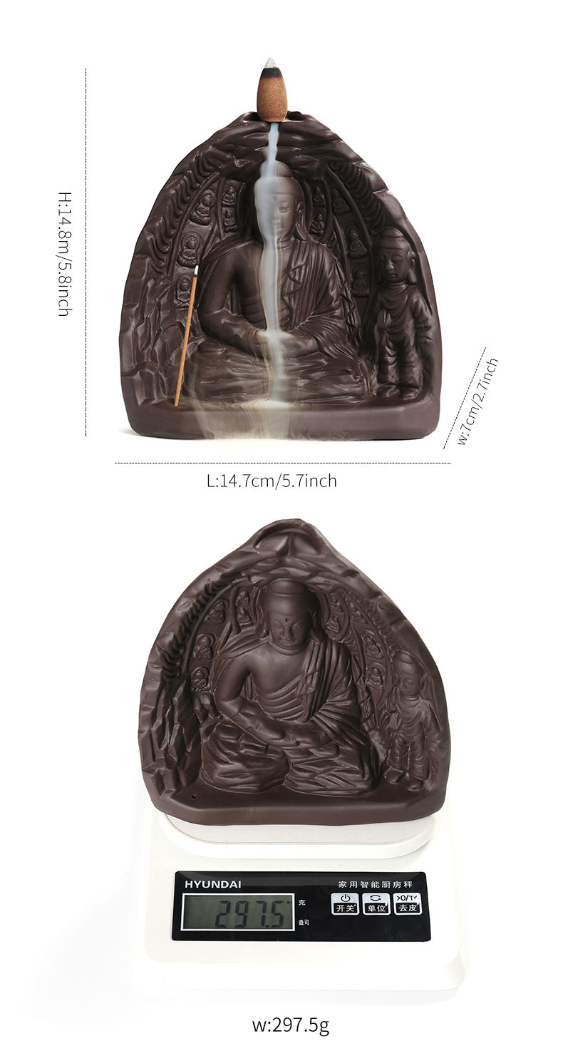 zensoullab Purple Clay Backflow Incense Burner Home Decor Craft Ornament Creative Buddha Worship Backflow Incense Burner