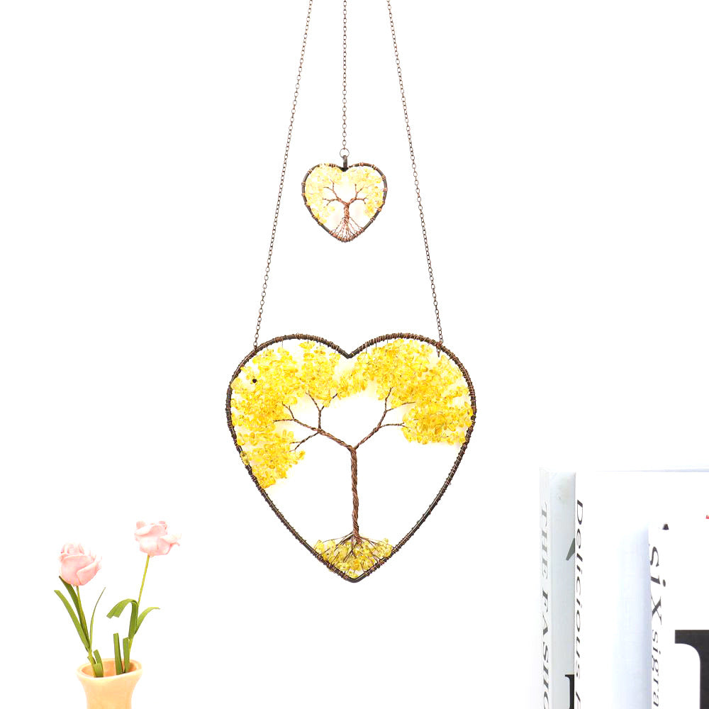 zensoullab Natural Crushed Stone Crystal Heart-shaped Tree of Life Dream Catcher Hanging Decoration Curtain Pendant