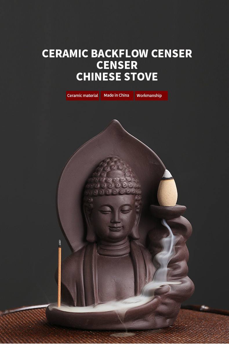 Original Purple Clay Sandalwood Backflow Incense Burner Xiangyun Rulai Buddha Incense Burner Home Decor Craft Ornament Wholesale