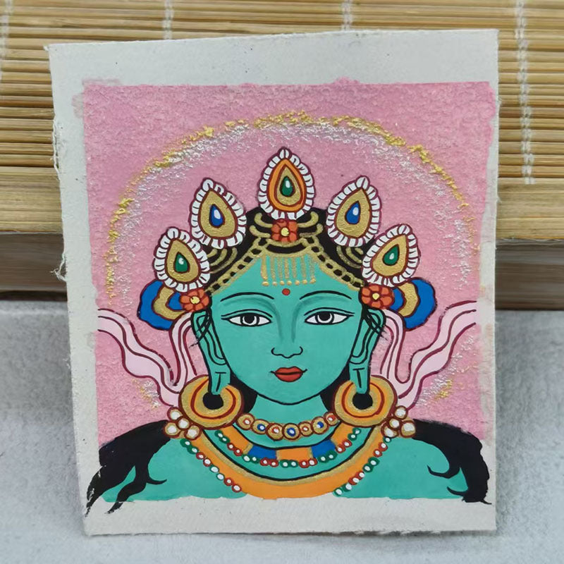 zensoullab Thangka Hand-painted Small Thangka Past and Present Life Zaki Ram Green Tara Yellow Wealth God Manjushri Four-armed Guanyin Small Pendant