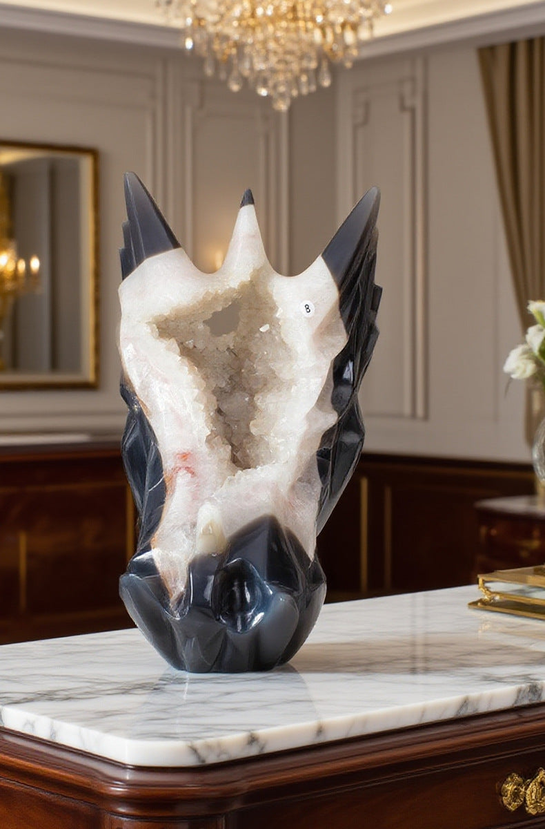 zensoullab Natural Crystal Faucet Ornament Agate Geode Hand-Carved Piece Raw Stone Polished Crystal Craft Desktop Decoration