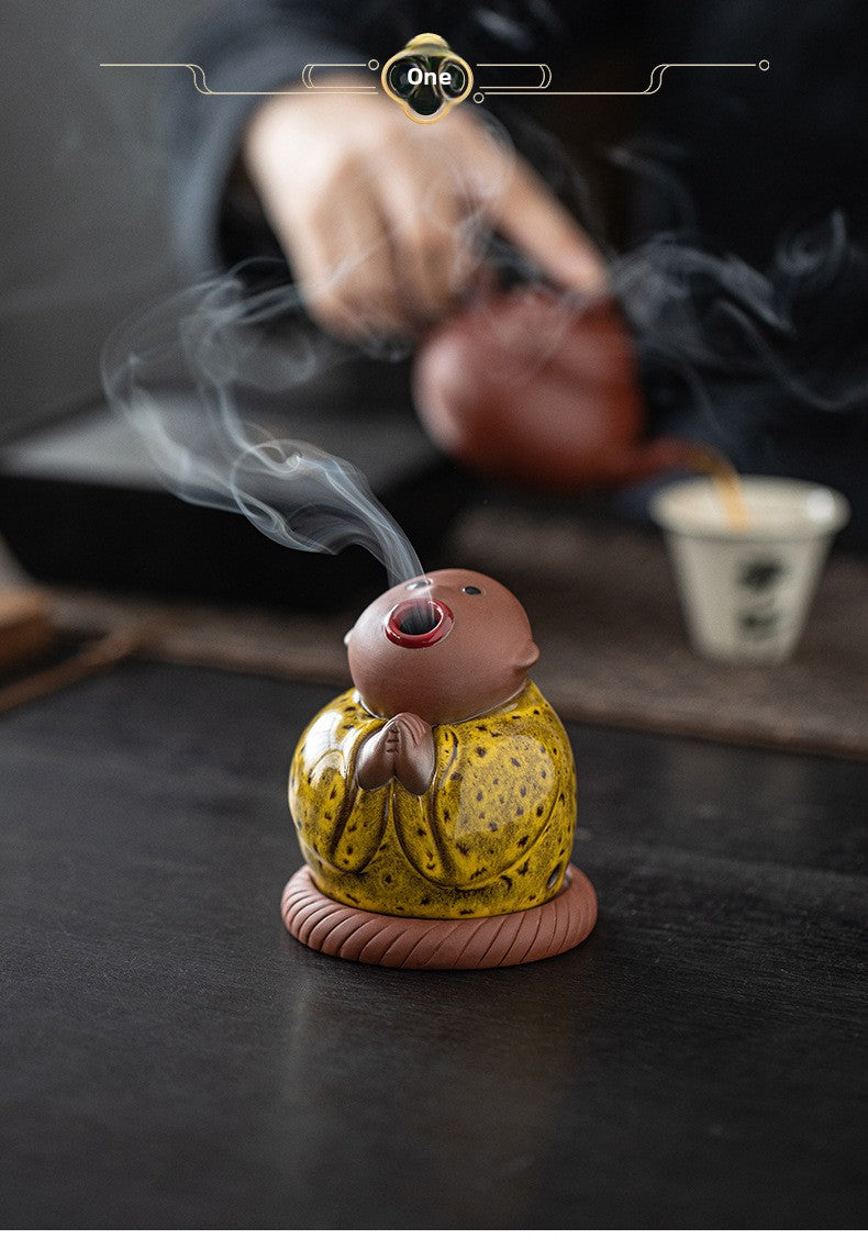 zensoullab Creative Little Monk Incense Burner Cute Aromatherapy Burner Ornament Zen Style Home Indoor Agarwood Sandalwood Incense Burner Incense Box