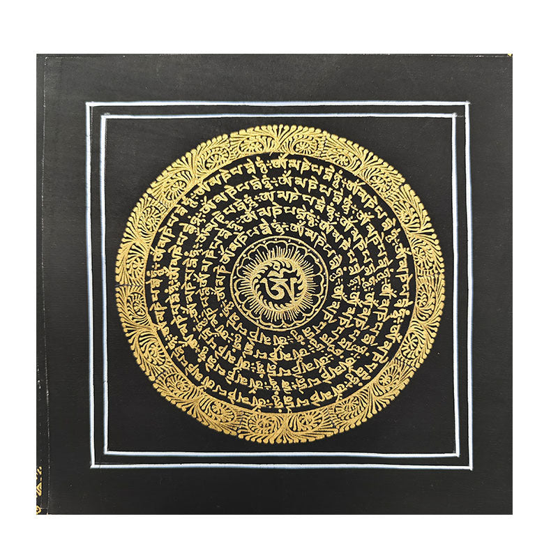 zensoullab Nepal Hand-painted Black Gold Sutra Thangka Tibetan Six-word Mantra Mandala Entrance Living Room Decorative Hanging Painting