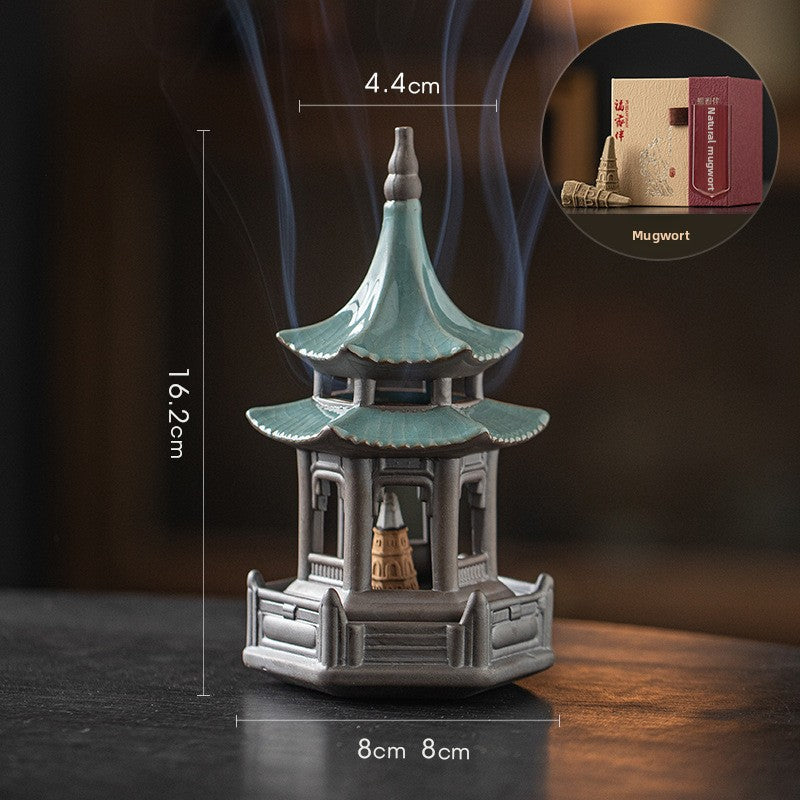 Zensoullab Creative Ceramic Hexagonal Pavilion Tower Incense Burner Home Indoor Incense Burner Zen Tea Room Incense Box Decoration the Machine of Incensing