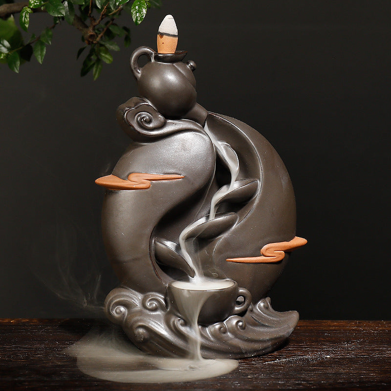 zensoullab New Teapot Smoke Backflow Incense Burner Large Ceramic Ornamental Incense Burner Home Decor Craft