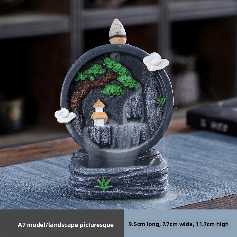 zensoullab Large Creative Resin Small Backflow Incense Burner Mountain Water Flow Sandalwood Agarwood Incense Burner Indoor Home Decoration