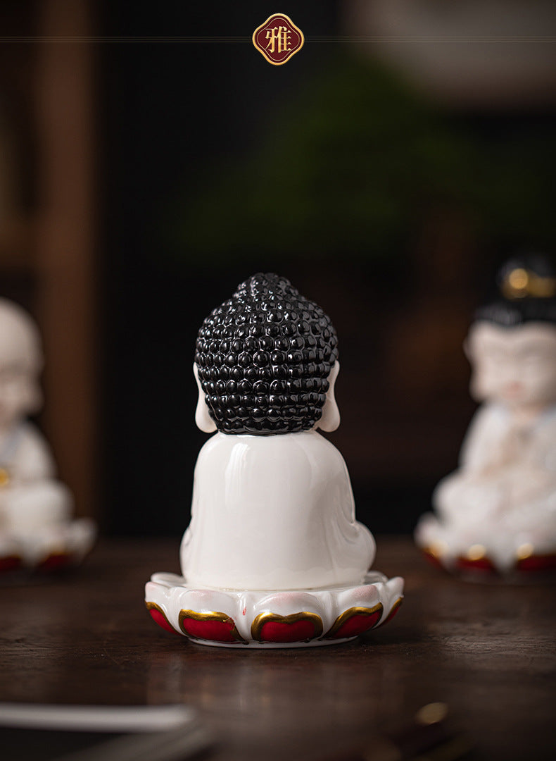 zensoullab Zen Style Chinese Ceramic Three Saints Buddha Guanyin Ksitigarbha Desktop Small Ornaments Creative Home Living Room Household Decorations