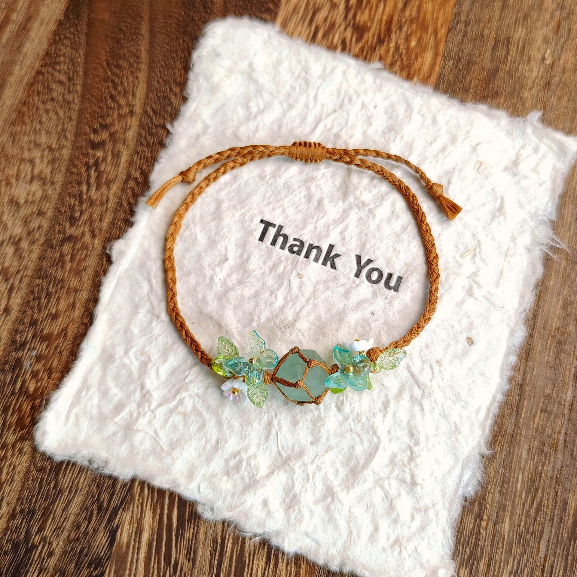 zensoullab Spring Butterfly Wreath Natural Fluorite Braided Rope Bracelet Crystal Gravel Bracelet