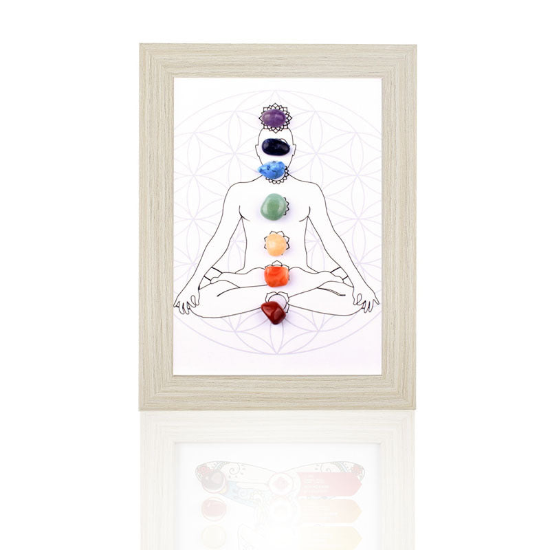 zensoullab Meditation Natural Raw Stone Specimen Frame Ornament Natural Crystal Mineral Colorful Seven-Color Stone Picture Frame Display Stand