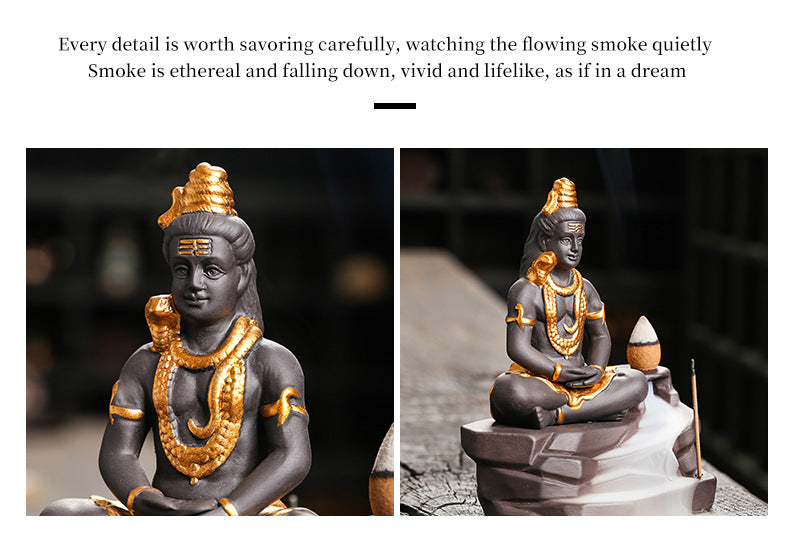 zensoullab Buddha Statue Zen Home Decor Craft Creative Southeast Asian Shiva Buddha Statue Backflow Incense Burner