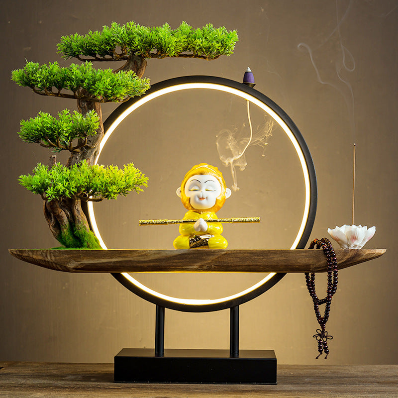 zensoullabled Lamp Circle Base Zen Backflow Incense Burner Chinese Style Home Entrance Decoration Office Tea Room Aromatherapy Burner Household