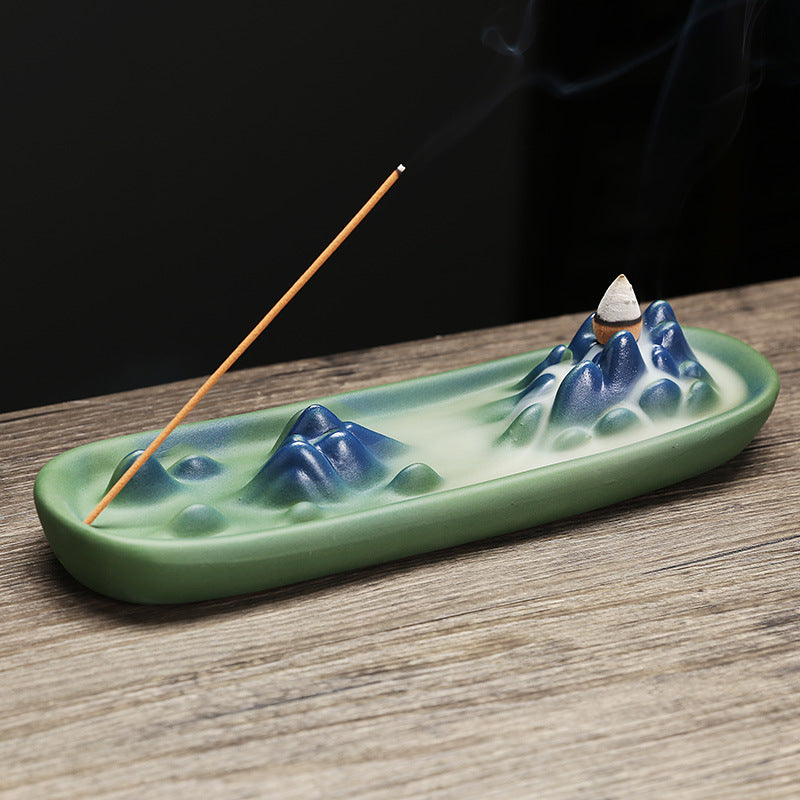 zensoullab Ceramic Incense Backflow Aromatherapy Burner Creative Mountain Water Flow Home Backflow Incense Holder Sandalwood Burner Craft