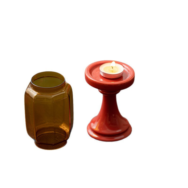 zensoullab Forbidden City Red Ming Qing Candle Holder Glass Chinese Zen Ornament Antique Tea Room Home Atmosphere Lamp Ceramic Tea Ceremony Accessories
