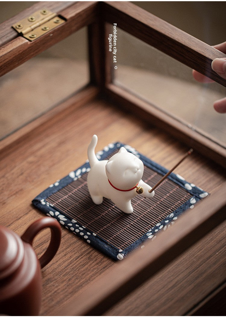 zensoullab Creative Cute Little Cat Ceramic Ornament Soft Healing Tea Pet Pen Holder Home Indoor Sandalwood Incense Holder Incense Tool