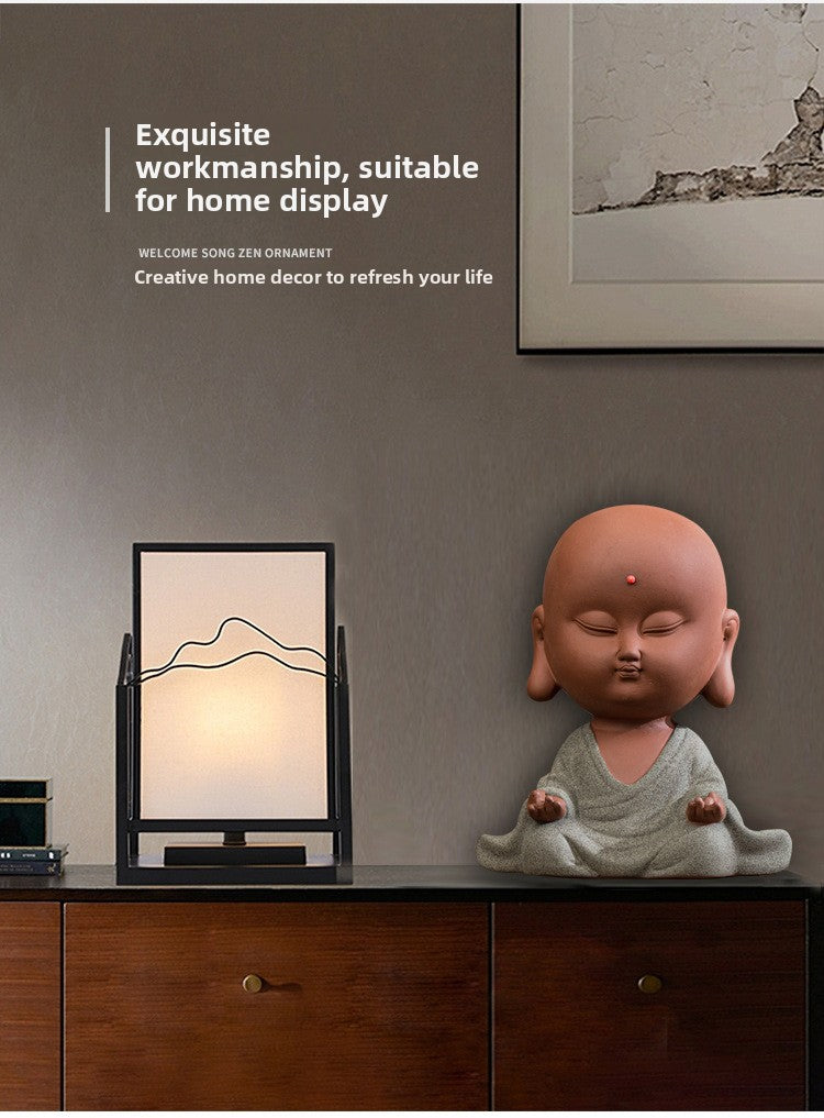 zensoullab Zen Style Yixing Clay Little Monk Tea Pet Tea Tray Tea Room Ornament Craft Figure Creative Space Decoration