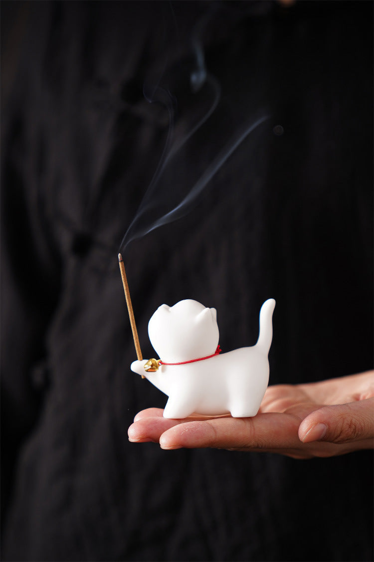 zensoullab Cute Forbidden City Kitten Ceramic Incense Holder Aromatherapy Burner Ornament Soft Healing Tea Table Tea Pet Indoor Incense Burner