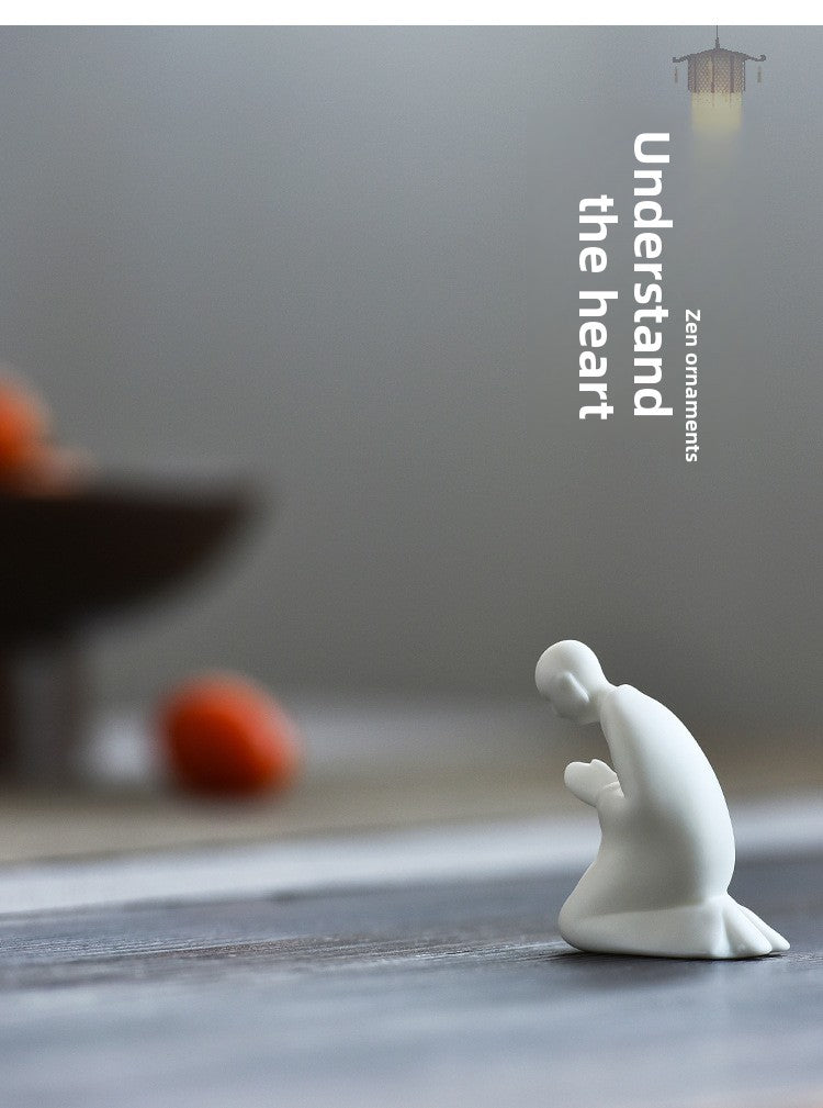 zensoullab Zen Ceramic Formless Buddha Figure Tea Ceremony Accessories Desktop Decoration White Porcelain Little Monk Bonsai Fish Tank Home Ornament